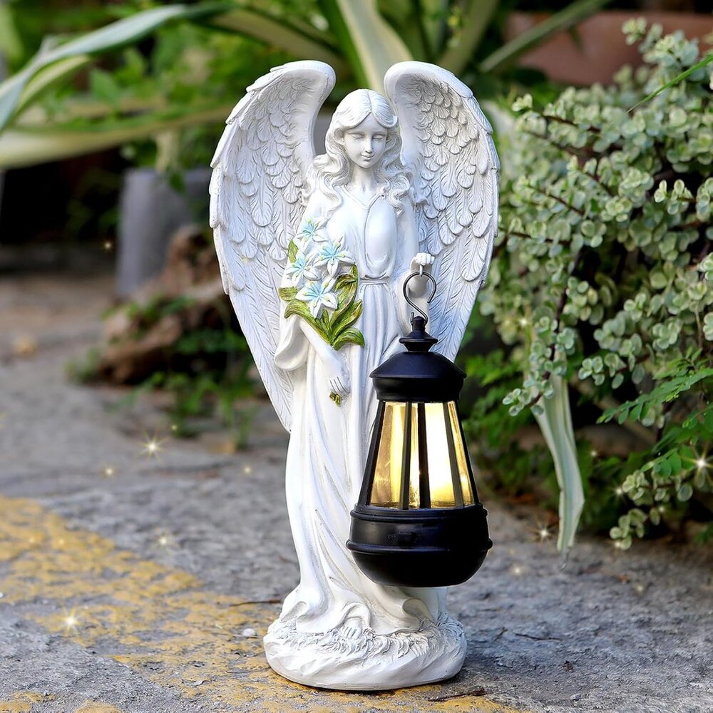 Solar Angel Outdoor Garden Decor Statues 13.2 Inches Solar Outdoor Sculptures